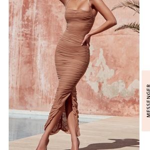 Preloved House of CB Tan Mesh Maxi Dress - Small